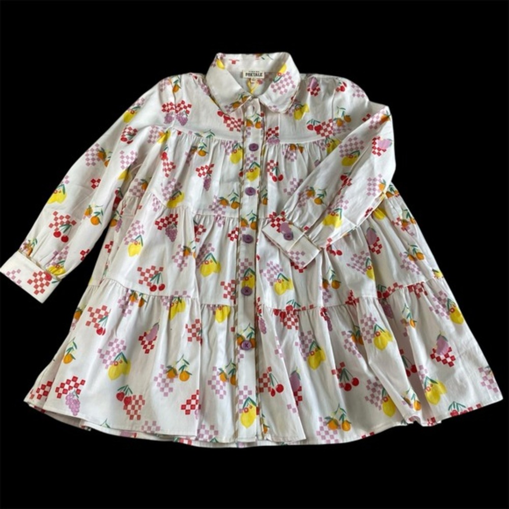 Finding Foxtale Peter Pan Collar Tiered Shirt Dress Girls 7 Mulitcolor Lemon NWT